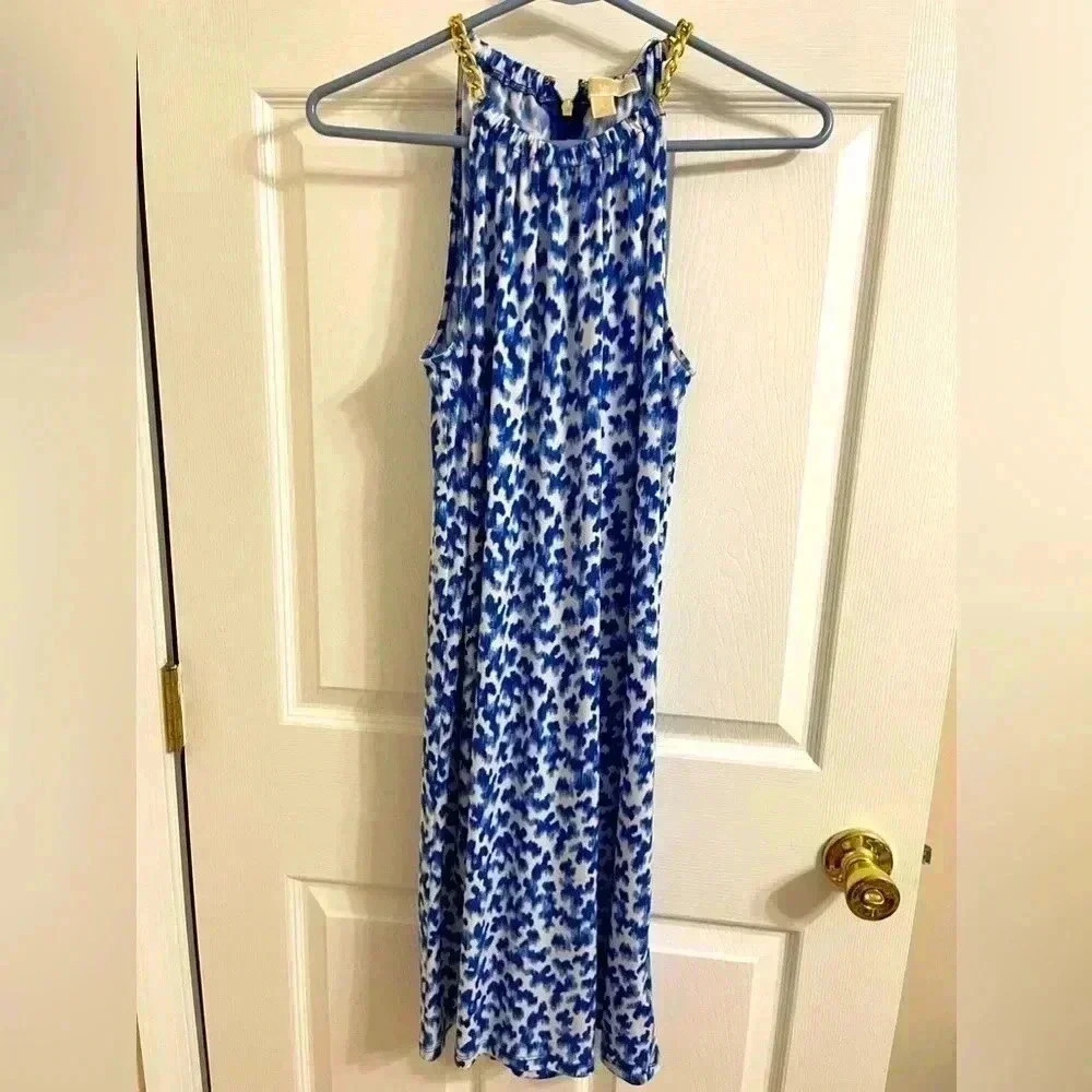 Stunning Michael Michael Kors Chain Halter Dress in Twilight Blue Size S - Picture 3 of 7